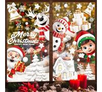 WIURGOHA Lot de 155 autocollants de Noël pour fenêtre - 9 feuilles de décorations de Noël - Flocon de neige, Père Noël, renne et bonhomme de neige - Décorations d'intérieur