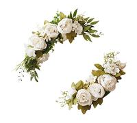 WIVAYE Kit de fleurs d'arche de mariage (lot de 2) - Pivoine, tonnelle de verdure - Arrangement floral décoratif pour rideaux, chaises de mariage, arrangements de cérémonie, Blanc, 19.7inch+15.7inch