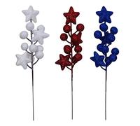WIVAYE Lot de 3 tiges de baies artificielles pour décoration de 4 juillet, rouge, bleu, blanc, baies patriotiques artificielles pour décoration de vase, maison, bureau, fête