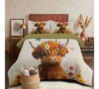 WIVCOMD Animation Mignonne Couette Été en Microfibre, Bétail des Highlands Garland Édredon Lit 1 Personnes, Couette Douce Et Légère sans Housse, Lavable en Machine Et Respirante - Brun Foncé