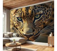 WIVCOMD Animaux Sauvages Papier Peint Panoramique, Léopard D'Afrique Poster Mural, Jaune Brunâtre Photo Peinture Murale Pour Salle Des Enfants Salon Chambre Toile Fond Tv - 200 X 140 Cm