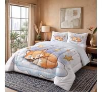 WIVCOMD Aquarelle Dessin Animé Couette Été en Microfibre, Nuage Renard Édredon Lit 2 Personnes, Couette Douce Et Légère sans Housse, Lavable en Machine Et Respirante - Blanc