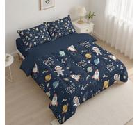 WIVCOMD Couette sans Housse 200X200 Cm - Parure De Lit 3 Pièces Imprimé Espace des Rêves Étoile La Planète Fusée, Couette 4 Saisons avec 2 Taies d'oreiller, Bleu Profond