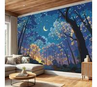 WIVCOMD Décors Animés Papier Peint Panoramique, Vue Nocturne Du Ciel Étoilé Décoration murale moderne - 350 x 256 cm Tapisserie décorative pour chambre salon Facile d’entretien - Bleu-Violet