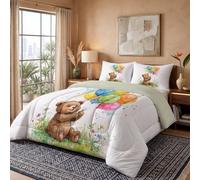 WIVCOMD Dessin Animé Mignon Couette Été en Microfibre, Ballons Colorés en Forme d'ours Édredon Lit 2 Personnes, Couette Douce Et Légère sans Housse, Lavable en Machine Et Respirante - Blanc