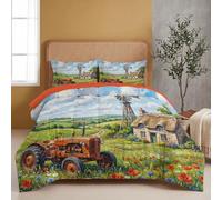 WIVCOMD Ferme Rurale Couette Été en Microfibre, Moulin À Vent Tracteur Édredon Lit 2 Personnes, Couette Douce Et Légère sans Housse, Lavable en Machine Et Respirante - Vert