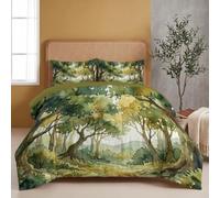 WIVCOMD Forêt Végétale Couette Été en Microfibre, Sentier Forestier Aquarelle Édredon Lit 2 Personnes, Couette Douce Et Légère sans Housse, Lavable en Machine Et Respirante - Vert Jaune