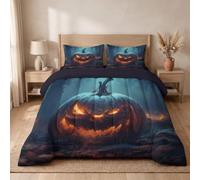 WIVCOMD Halloween Réaliste Couette Été en Microfibre, Lanterne Citrouille Étrange Édredon Lit 2 Personnes, Couette Douce Et Légère sans Housse, Lavable en Machine Et Respirante - Bleu-Gris