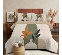 WIVCOMD Illustration Nature Morte Moderne Couette Été en Microfibre, Plantes en Vase Édredon Lit 2 Personnes, Couette Douce Et Légère sans Housse, Lavable en Machine Et Respirante - Vert Olive