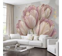 WIVCOMD Papier Peint Panoramique Fleurs Romantiques, Papier Peint Pétales Et Feuilles Tulipe En 3D - Décoration Murale Pour Salon Chambre Restaurant, 300 X 210 Cm (Non Adhésif)