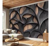WIVCOMD Papier Peint Panoramique Luxe Moderne 250 X 175 Cm | Relief 3D Du Grain Du Bois Murale Décoration Pour Salon Chambre D'Enfant Restaurant Fond Tv, Noir Carbone Poster Mural