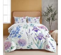 WIVCOMD Plantes Fleurs Couette Été en Microfibre, Iris Hortensia Édredon Lit 2 Personnes, Couette Douce Et Légère sans Housse, Lavable en Machine Et Respirante - Violet