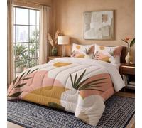 WIVCOMD Simple Abstrait Couette Été en Microfibre, Plantes en Pot Au Soleil Édredon Lit 1 Personnes, Couette Douce Et Légère sans Housse, Lavable en Machine Et Respirante - Rose Orange
