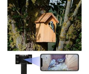 WIWACAM Mini caméra pour nichoir, Wi-FI 4K HD, avec Transmission en Direct sur téléphone Portable, Vision Nocturne, Batterie, Camera pour Mangeoire, Caméra d'observation des Oiseaux