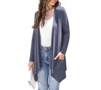 Wiwclo Cardigan d'été léger à manches courtes pour femme, drapé décontracté, ouvert sur le devant, avec poche, ourlet haut et bas, A07-violet gris-manches longues, XL