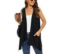 Wiwclo Cardigans sans manches tendance pour femme Gilet léger avec poches Décontracté Doux Tricot ouvert sur le devant Cardigan à ourlet haut, A01 - Noir - Sans manches, S