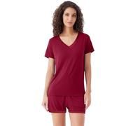 WiWi Ensemble de pyjama en bambou doux pour femme, vêtements de nuit à manches courtes, ensemble de pyjama avec haut et shorts, pyjamas tailles grandes S-4X, a-lie-de-vin, 4XL