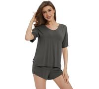 WiWi Pyjama d'été en viscose douce pour femmes, haut à manches courtes avec short, vêtements de nuit rafraîchissants, tailles S à XXL, F-Gris fer, XXL