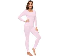 WiWi Sous-vêtements thermiques en bambou ultra doux pour femme, ensemble de pyjama avec couche de base légère, taille S à 3X, rose, M