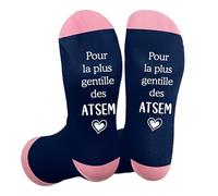 Wixelon Cadeau Atsem,D'école fin D'année Merci Idee Original Utile Rentrée Maternelle Noel Personnalisé fin D'année Scolaire Cadeau pour Atsem Maternelle Maitresse Professeur Directrice Chaussettes