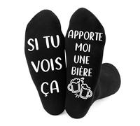 Wixelon Chaussettes Fantaisie Homme 'Si Tu Vois Ca Apporte Moi Une Bière' - Cadeau Original Personnalisé, Taille 43-46