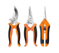Wixovo Secateur de Jardin, 3PCS Sécateurs et Ciseaux de Jardinage, Sécateur Professionnel Léger Ergonomiques à Main, Cisaille de Jardin pour Plante, Fleurs, Branches, Roses, Bonsai, Fruit (Orange)