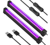 WIYETY 2 ampoules à lumière noire : 8 W UV LED lumière noire avec interrupteur et prise USB, barre de lumière noire pour discothèque, fêtes, Halloween, éclairage de scène