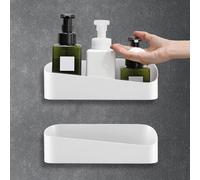 WIYETY 2 Pièces Étagère de Douche: Sans Perçage Détagère de Douche Support de Rangement Auto-adhésif de Chambre Salle de Bain Panier de Douche Support Mural Autocollant Plastique Rangement (Blanc)