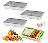 WIYETY 3 Pièces Boîte de Stockage: Boite Rangement Fromage Pour Frigo,800ml Boîte de Charcuterie Fraîche Réutilisable avec Couvercle,Ecipient Hermétique de Stockage des Aliments en Acier Inoxydable