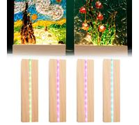 WIYETY 4 pièces Base d'affichage LED avec éclairage USB en bois, support pour éclairage LED de bureau, base d'affichage avec commutateur USB pour plaques acryliques DIY, pour verre laiteux, plaque de