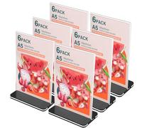 WIYETY A5 Support de Table: 6 Pièces Support de Présentation Transparent L-Forme, Support Publicitaire Stable pour Bureau, Café, Restaurant (150 * 210mm vertical, 6 pièces en emballage blister)