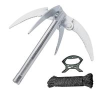 WIYETY Ancre Pliante Grappin Pliant: Crochet à Grappin avec Ligne d'ancrage de 20 m et Poignée, Couteau à Herbe d'eau de Pêche, Dents Epaissies Crochet de Grappin pour Désherbage Avant Pêche