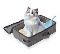 WIYETY Bac à litière portable et pliable pour chat : litière de voyage étanche avec couvercle, pour les déplacements, avec tamis et fermeture éclair, pour le camping, l'intérieur et l'extérieur, gris