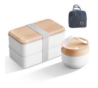 WIYETY Boîte à bento japonaise : boîte à sandwich pour enfants 1400 ml + bol à soupe de 600 ml avec sac isotherme, boîte à déjeuner avec couverts pour adultes et enfants pour le travail et l'école