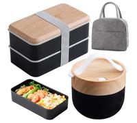 WIYETY Boîte à bento japonaise : boîte à sandwich pour enfants 1400 ml + bol à soupe de 600 ml avec sac isotherme, boîte à déjeuner avec couverts pour adultes et enfants pour le travail et l'école