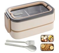 WIYETY Boîte à déjeuner à 2 étages sans BPA, acier inoxydable, compartiments, couverts, idéale pour les déplacements