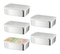 WIYETY Boite Alimentaire Acier Inoxydable: 5 Set 1100ml Boite Conservation Alimentaire avec Transparent Couvercle, Anti Odeur Boîtes Alimentaires, Boite Hermetique Alimentaire pour Fours, Micro Ondes
