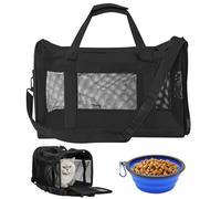 WIYETY Boîte de transport pour chat - Sac de transport pour chat - Sac pour animaux de compagnie : 3-6 kg - Pliable avec bol pliable - Sac de transport chat pour chats, petits chiens, noir