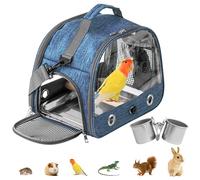 WIYETY Boîte de transport pour oiseaux : sac à dos pour oiseaux avec perchoir et plateau en acier inoxydable, boîte de transport légère et respirante, cage de voyage pour perroquets perruches (33 x 17