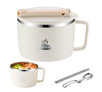 WIYETY Bol à nouilles instantanées avec couvercle : 1300 ml, bol à ramen avec cuillère pliable et baguettes, bol à nouilles portable, en acier inoxydable, anti-fuite, bol isotherme instantané, avec