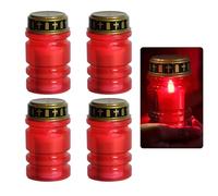 WIYETY Bougie funéraire LED rouge : 4 pièces IP44 étanche pour l'extérieur avec effet vacillant, bougie de cimetière à piles sans flamme