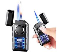 WIYETY Briquet double flamme intelligent en métal avec chambre à air visible - Coupe-vent - Convient pour cadeau - Noir