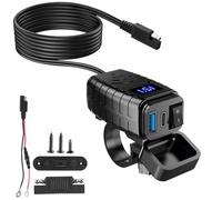 WIYETY Chargeur de Voiture Rapide: Prise USB Moto avec Voltmètre LED, PD3.0+QC3.0 Chargeur USB Moto, ÉTanche Prise de Chargeur de Voiture, Prise de Chargeur de Voiture pour Bateaux RV Truck Camper