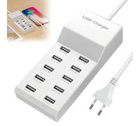 WIYETY Chargeur USB à 10 ports : station de charge USB multi-ports 50 W, port unique 5 V/2,4 A, 10 ports Hub Station de charge rapide, avec technologie de détection automatique de charge rapide, pour