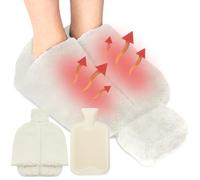 WIYETY Chauffe-pieds 2 en 1 : Bouillotte 2 L Sans Électricité, Qualité Supérieure, Grandes Tailles, Housse en Flanelle Douce, Pour Homme et Femme - Beige