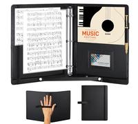 WIYETY Classeur A4 en cuir synthétique noir pour partitions de musique avec sangle de main et poche intérieure, classeur à onglets pour partitions de musique instrumentaliste musicien
