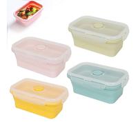 WIYETY Conteneurs Alimentaires: 4 Pièces Boîte À Lunch Pliable en Silikon, Gain de Place, Étanche, pour Voyage (550ml, Rose+Jaune+Vert Menthe+Vert Pin)