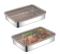 WIYETY Couvercle Récipient Alimentaire Boîte: 2 pièces Conservation de Charcuterie Empilable Lot en Acier Inox avec Couvercles de Hermétique, Empilables, pour Viande, Fromage Récipients