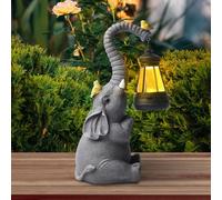 WIYETY Deko Éléphant: 1 Pièce Lampe Solaire LED Résistante aux Intempéries, Sculptures Animalières en Résine Étanche, pour Décoration Intérieure et Cadeaux Artisanaux (9x7x20cm)