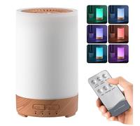 WIYETY Diffuseur d'arômes avec télécommande : 150 ml blanc grain de bois nébuliseur de parfum avec 7 couleurs LED et réglage de la minuterie, humidificateur de parfum pour chambre à coucher, yoga